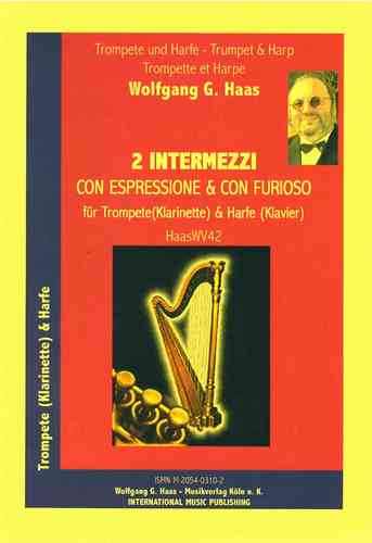 Haas, Wolfgang G. * 1946 -2 Interludes HaasWV42 pour trompette Do/Sib, Harpe (Piano)