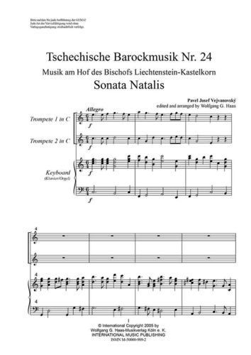 Vejvanovský, Pavel Joseph 1633c-1693 -SONATA NATALIS 2 (natural) trumpets C / B, organ / piano