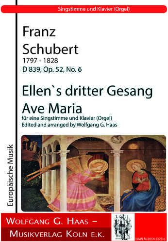 Schubert, Franz 1797-1828; El 3er Voz de Ellen (AVE MARIA) para voz y piano (órgano)