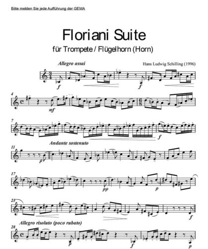 Schilling, Hans Ludwig 1927- 2012; Floriani Suite for Trumpet-Solo