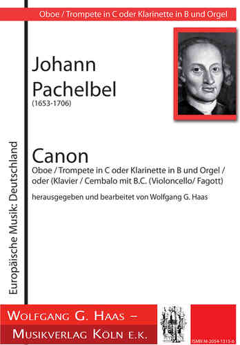 Pachelbel, Johann 1653-1706 - Canon in D / Ob / (trumpet in Bb / C / A (clarinet) and organ