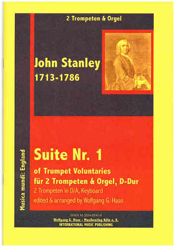 Stanley, John 1713-1786 Suite núm. 1 de Trumpet Voluntary en re mayor para 2 trompetas D / A, órgano