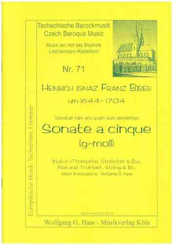 Biber, Heinrich Ignaz Franz 1644-1704; Sonata a cinque en sol menor (Nat) Trompeta, Cuerdas