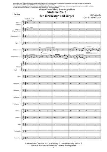 Laburda, Jiří 1931 -Symphony no. 5 for orchestra and organ, Study Score