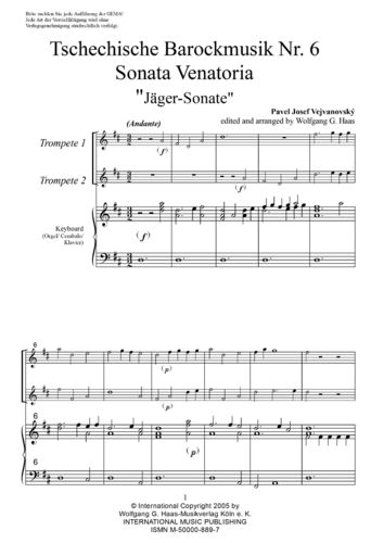 Vejvanovský, Pavel Joseph; Sonata Venatoria /2 (Natur-)Trompeten in C/A, /Orgel /Piano