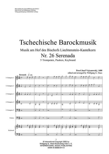Vejvanovsky, Pavel Joseph 1633c-1693 -Serenada 5 trombe (naturali) in C, organo / pianoforte