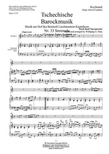 Vejvanovský, Pavel Joseph 1633c-1693 -Serenada / 4 trompetas (sodio) en C, timbales, órgano / piano