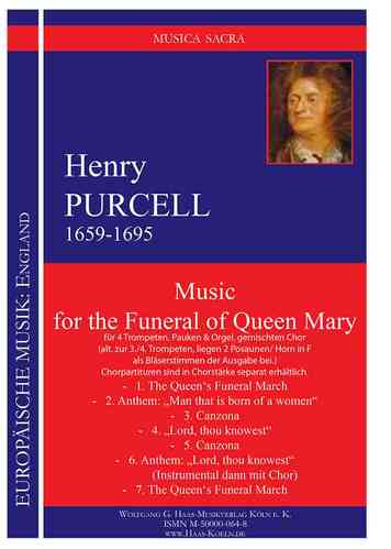 Purcell,Henry 1659-1695; Music for the Funeral of Queen Mary  für 4 Trompeten, Pauken, Orgel