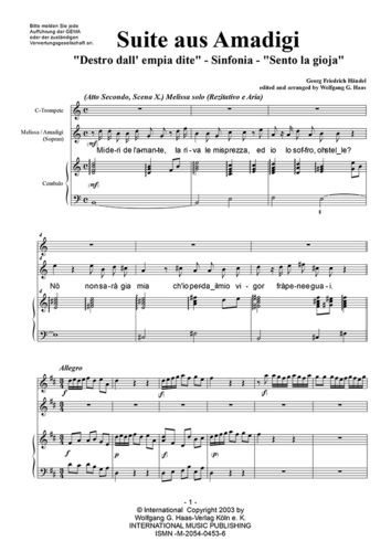 Händel,Georg Friedrich 1685-1759 -Suite from „Amadigi“: Sopran, Trompete, Orgel (Klavier)