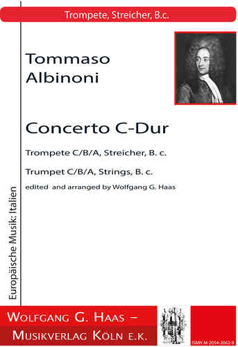 Tomaso Albinoni, 1671-1750, Concerto en ut majeur Trompette C / B / A, orchestre à cordes, B. c.