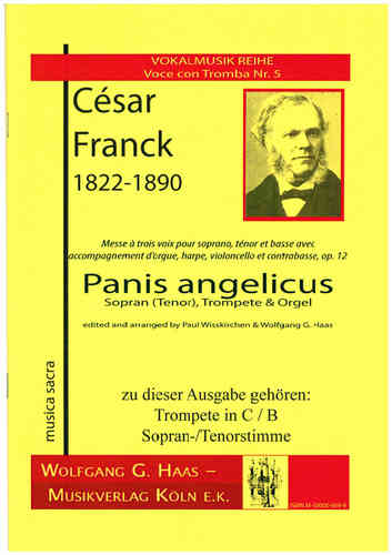 Franck, César 1822-1890.; Panis Angelicus para Soprano (Tenor), Trompeta y Órgano