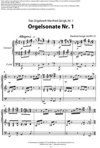 Gerigk, P. Manfred OP *1934 Orgelsonate Nr, 1 GerWV 10