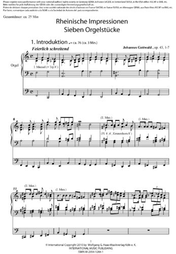 Gottwald,Johannes *1959,, Rheinische Impressionen für Orgel, op 43