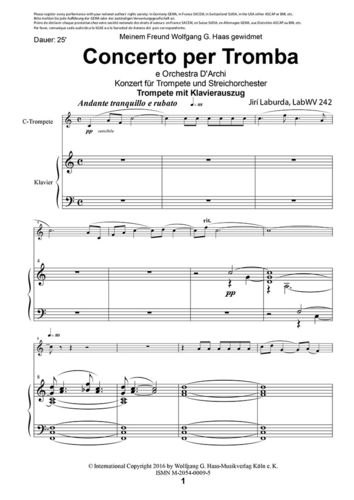 Laburda,Jirí *1931; Concerto per Tromba e Orchestra D'Archi Konzert für Trp und Streichorch., KA