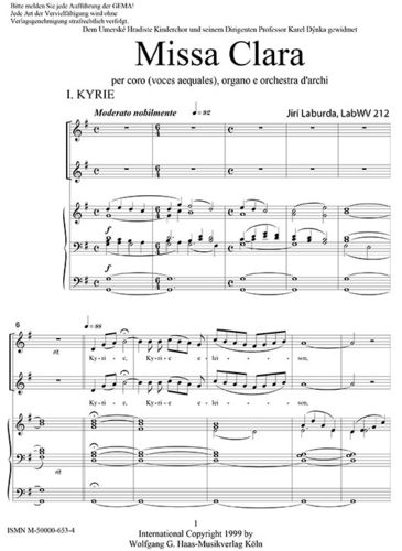 Laburda,Jiří *1931 Missa Clara (Ausg. für 2 stimmigen Frauen- oder Kinderchor & Orgel)
