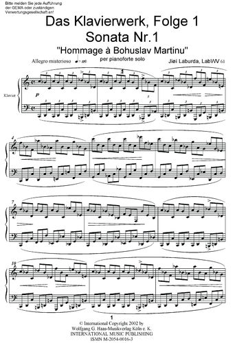 Laburda,Jiří *1931 Sonate Nr. 1 : „Hommage à Bohuslav Martinů“ ; LabWV 61