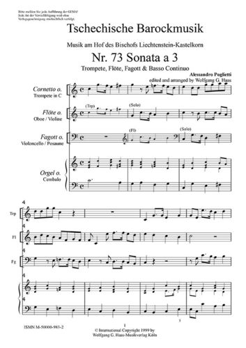 Poglietti, Alessandro 1683 gest.; Nr.73 Sonate a 3; (Nat-)Trompete, Flöte, Fagott, B.c.