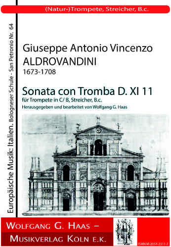 Aldrovandini, Giuseppe 1671-1707;Sonata con Tromba D.XI11, Trumpet, Strings, B.c.  D. XI 11