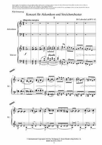 Laburda,Jirí *1931; Konzert für Akkordeon und Streichorchester LabWV 62; KLAVIERAUSZUG