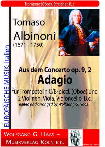 Albinoni, Tomaso; From Concerto op. 9, 2 "Adagio"; Trumpet, Strings, B.c.