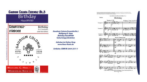 Haas,W.G.; BIRTHDAY, Geburtstagsständchen, 3 gleiche Instrumente (Trompeten/Klarinetten)